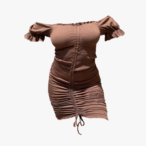 (NWT) Smocked Ruched Dress (Midi or Mini) - Brown - Picture 2 of 6